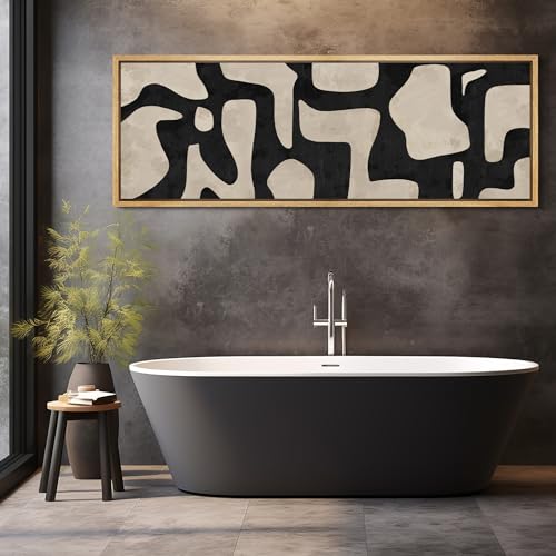 Large Framed Canvas Print Wall Art Abstract Contours Black and White Illustrations Antique Retro Fine Art Illustrations Decorative Colorful for Bedroom