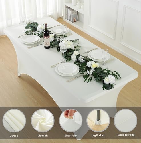 2 Pack 6ft Ivory Spandex Tablecloth (2 Count)