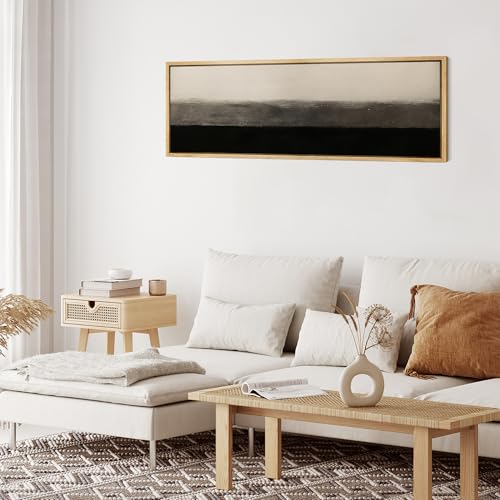 Large Framed Canvas Print Wall Art Minimalist Black and Beige Abstract Neutral Tones Modern Illustrations Decorative Colorful for Bedroom