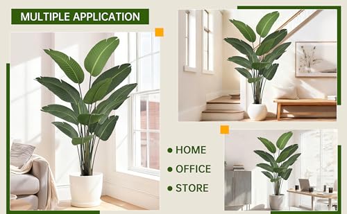 Artificial Bird of Paradise Tree 6FT 13 Thick Matte Texture Leaves Tall Large Fake Faux Tropical Traveler's Palm Banana Leaf Plant 72 Inch Black Pot for Indoor Home Office Poolside Decor