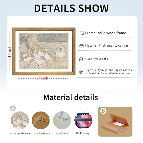 Vintage Framed Goose Wall Art Watercolor Print