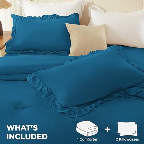Teal Twin Size Ruffle Comforter Set