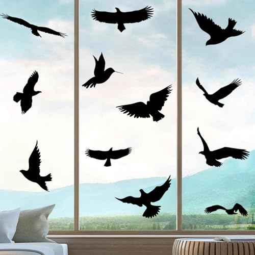 Anti Collision Large Black Bird Shape Window Clings (16 Count)