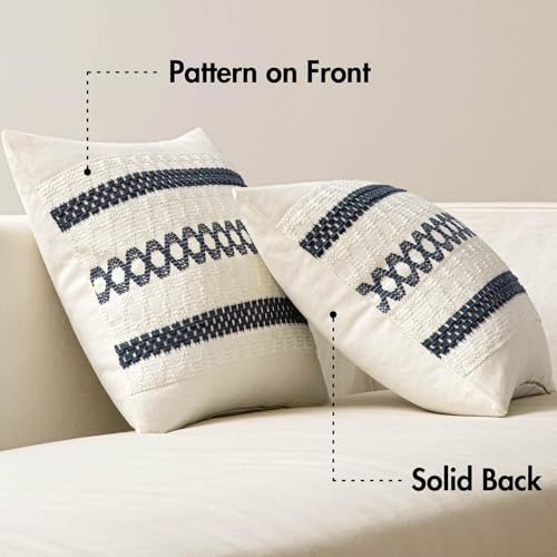 Set of 2 Navy Blue Boho Decorative Lumbar Pillow Covers 12x20 Inch (2 Count)