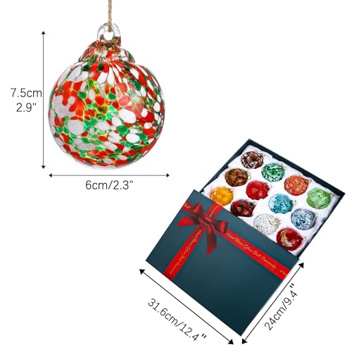 12Pcs Hand Blown Glass Ball Ornaments Hanging Gazing Balls Witches Balls