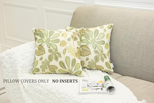 Set of 2 Jacquard Tropical Leaf Pattern Throw Pillow Covers Decorative Pillowcase 20X20 Inches (2 Count)