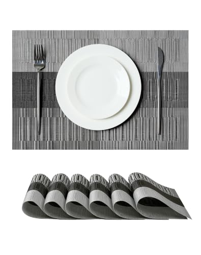 Grey with White Striped Placemats Set of 6 (6 Count)