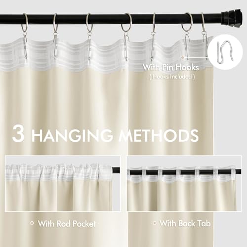 Birch Back Tab Blackout Curtains 52x90 Inch Long 2 Panels Set (2 Count)