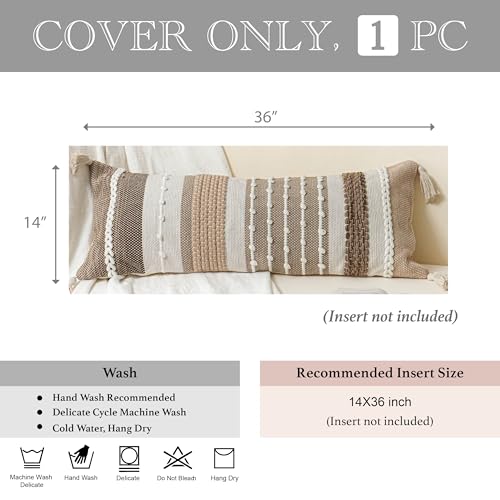 Brown Decorative Lumbar Pillow Cover 14x36 Boho Long Body Pillow for Bed Farmhouse Lumbar Throw Pillow for Couch Modern Accent Textured Throw Pillowcase