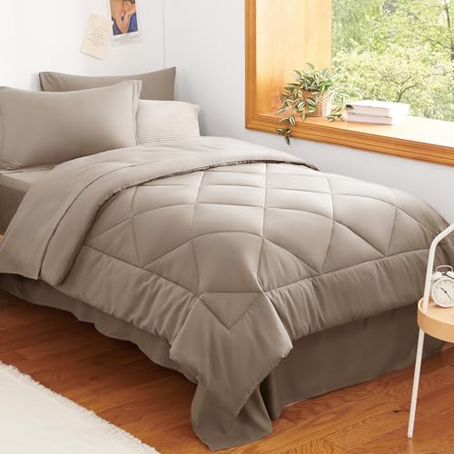 Twin XL Comforter Set with Sheets Khaki