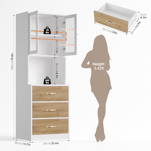 71“ Tall Kitchen Pantry Storage Cabinet with Microwave Stand