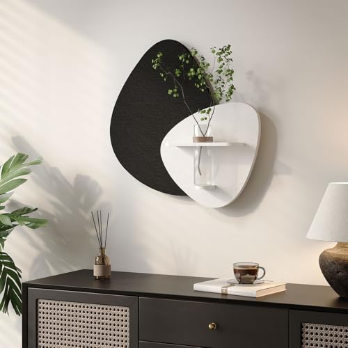 3D Textured Black and White Wall Art with Vase and Shelf