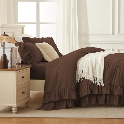 Brown Ruffle California King Comforter Set