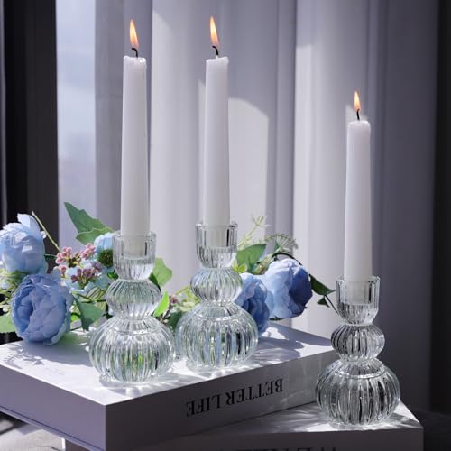 Clear Ribbed Candlestick Holders 4.3" H Set of 6 for Wedding Table