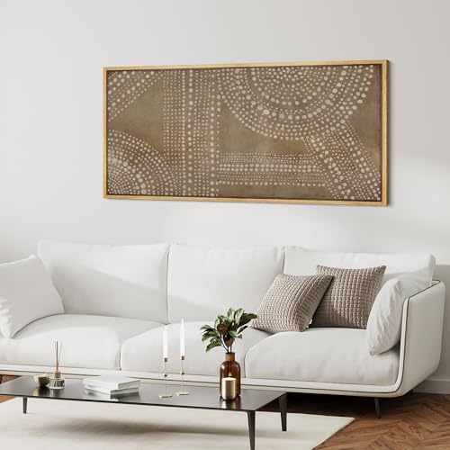 Extra Large Framed Canvas Print Wall Art Abstract Dot Matrix Canvas Art in Earth Tones Antique Retro Fine Art Illustrations Decorative Colorful for Bedroom