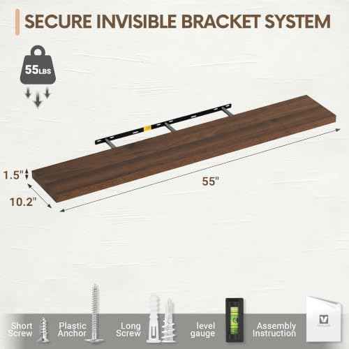 10 Inch Deep Floating Shelves for Wall 55” Set of 2 (2 Count)