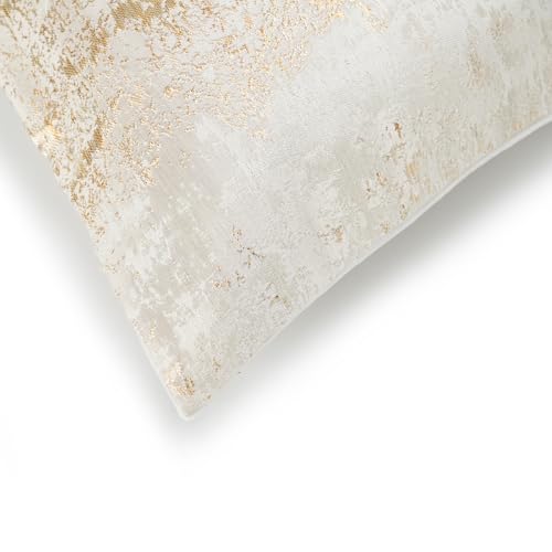 Cream Champagne Metallic Jacquard Pillow Covers 20x20 Pack of 2 Velvet Back Modern Glam Sofa Decor (2 Count)