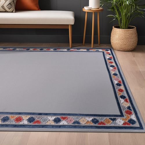 Outdoor Rug 4x6 Modern Bordered Area Rugs for Indoor and Outdoor Patio Easy to Clean Non Shedding Living Room Porch Garden Washable Outside Carpet (24 Sq Ft)