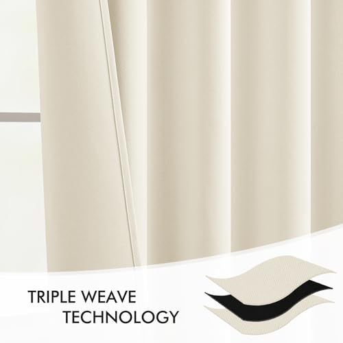 Beige White Back Tab Blackout Curtains 52x102 Inch Long 2 Panels Set (2 Count)