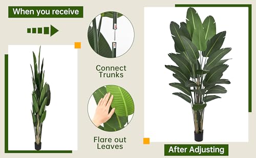 Artificial Bird of Paradise Tree 9FT 25 Thick Matte Texture Leaves Tall Large Fake Faux Tropical Traveler's Palm Banana Leaf Plant 108 Inch Black Pot for Indoor Home Office Poolside Decor