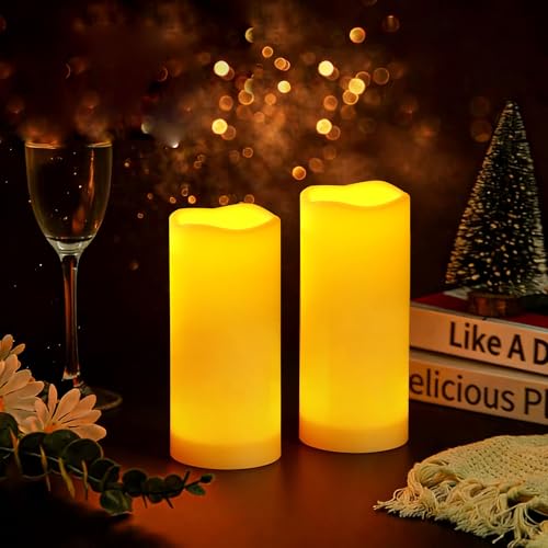 Outdoor Battery Operated Flameless LED Candles with Timer D3”xH7” 2 PCS (2 Count)