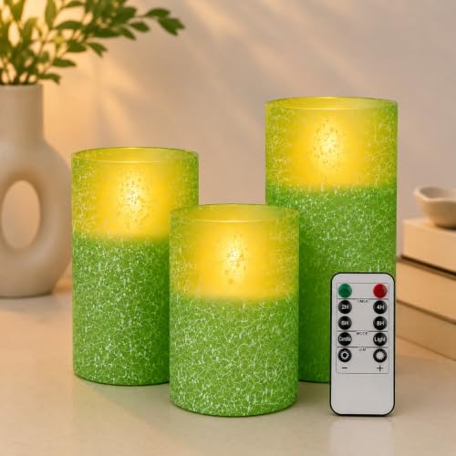 Green Flameless Candles with Remote (3 Count)