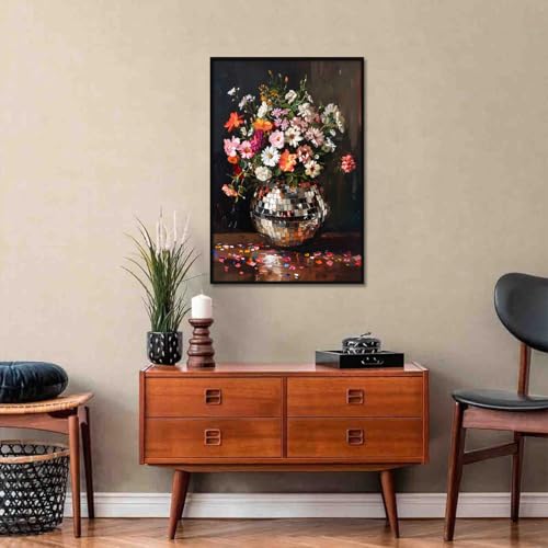 Colorful Moody Florals Disco Ball Wall Art