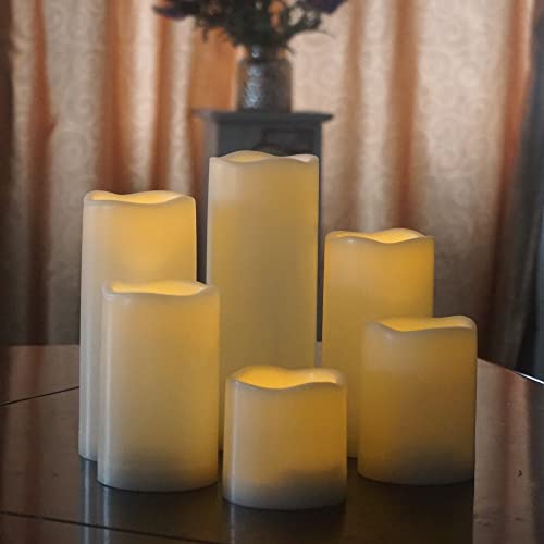 Outdoor Battery Operated Flameless LED Pillar Candles with Auto Timer 6 PCS (6 Count)