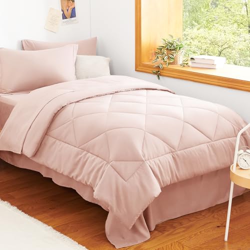 Twin Comforter Set with Sheets Blush Pink