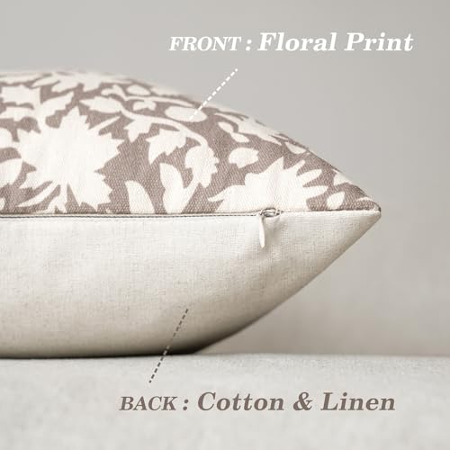 Set of 2 Decorative Neutral Floral Throw Pillow Covers Accent Farmhouse Cushion Covers Boho Vintage Pillowcase for Couch Sofa Bedroom Living Room Home Decor (2 Count)