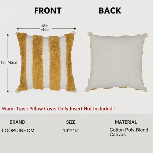 Boho Throw Pillow Covers 18x18 Tufted Decorations Mustard Yellow