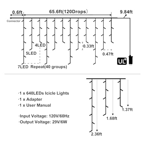 Red and White Christmas Lights Outdoor Icicle Lights for Outside 66ft