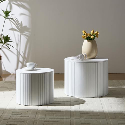 19.17" Round Nesting Coffee Table with Storage