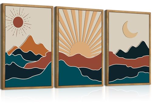 Large Boho Colorful Mountain Wooden Wall Art Set