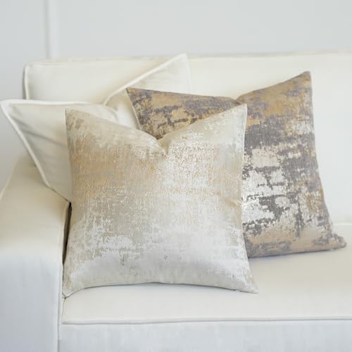 Cream Champagne Metallic Jacquard Throw Pillow Cover 18x18 Velvet Back Modern Glam Sofa Decor