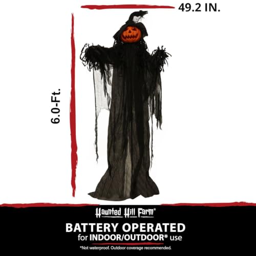 6.0 Ft Poseable Lighted Pumpkin Witch with Sound (68" Standing Pumpkin Man)