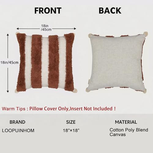 Boho Throw Pillow Covers 18x18 Tufted Home Decorations Dark Rust