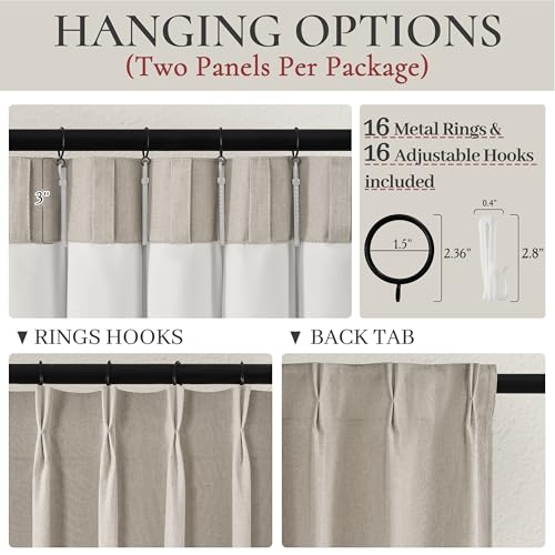 Grey Flax Linen 92 Inch Length Pinch Pleated Viral Thick Curtains Blackout & Drapes 2 Panels Set for Living Room (2 Count)