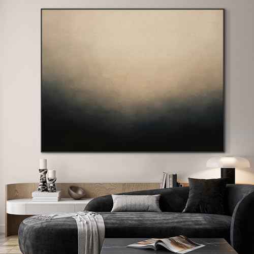 60"x72" Extra Large Framed Wall Art Soft Cream and Dark Abstract Landscape Illustration for Home Living Room Bedroom Decor