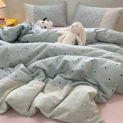 Romantic Lace Comforter Set Queen Cute Polka Dots Comforter with 2 Pillowcases Fluffy Soft Microfiber Black Dots Bedding Set for Teens Girls Lightweight Princess Style Queen Comforter Set