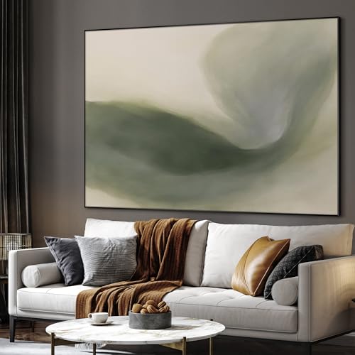 46"x60" Extra Large Framed Wall Art Abstract Green Swirl Soft Fluid Modern Illustration for Home Living Room Bedroom Decor