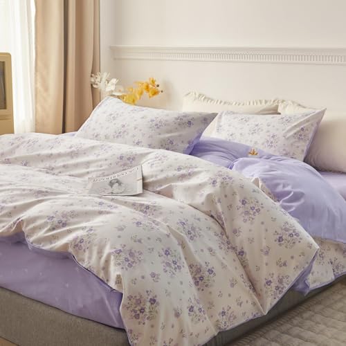 Purple Floral Comforter Set Twin XL Fluffy Soft Microfiber Girls Garden Floral Bedding Comforter Botanical Flowers Comforter with 2 Pillowcases Vintage Aesthetic Bedding Twin XL Comforter Set