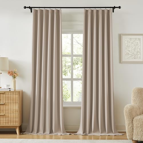 Khaki 72 Inch Wide Pinch Pleated Blackout Curtains with Hooks (2 Count)