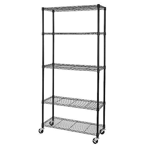 5-Tier NSF-Certified Steel Wire Shelving, 36"W x 14"D x 75.5"H, Black
