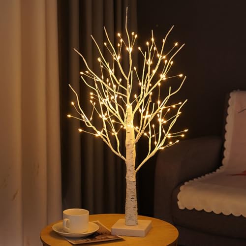 2FT Fairy Birch Tree with 144 LED Lights Artificial Tree Lamp with Timer for Easter Christmas Decoration Light Spirit Tree USB