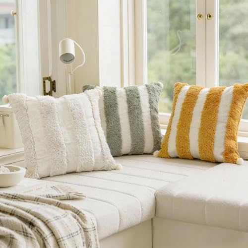 Boho Throw Pillow Covers 18x18 Tufted Home Decorations Olive