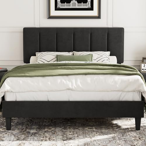 Queen Size Bed Frame with Upholstered Headboard