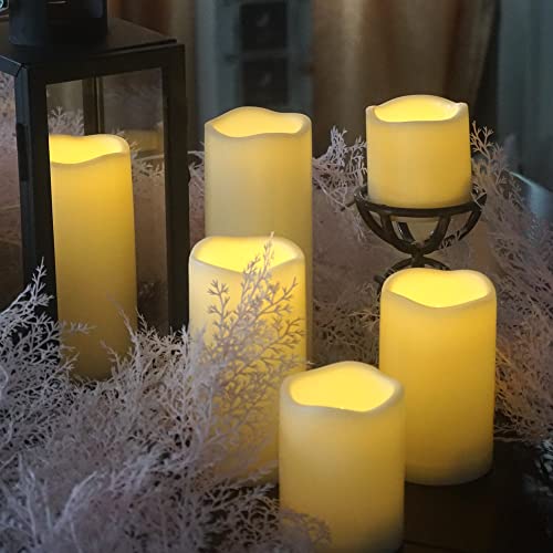 Outdoor Battery Operated Flameless LED Pillar Candles with Auto Timer 6 PCS (6 Count)