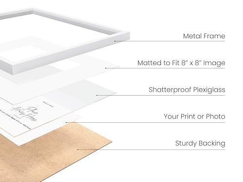 12x12 White Metal Picture Frames Matted to 8x8