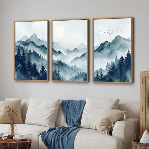 Large Foggy Mountain Framed Canvas Wall Art Set